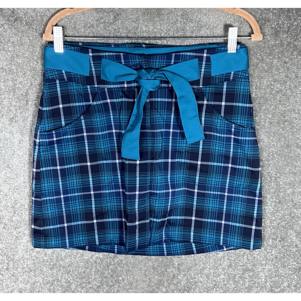 Nike Golf Tour Performance Skort Womens Size 4 Blue Turquoise Plaid Pockets Belt